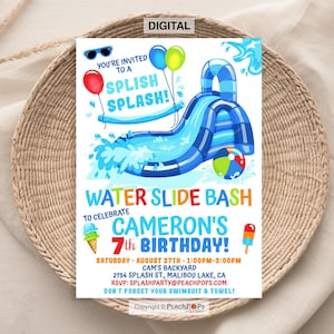 Editable Water Slide Birthday Splash Party Invitation BLUE Waterslide Bash - Boy or Girl - DIGITAL Printable Invite 5” x 7” Edit TODAY WS83
