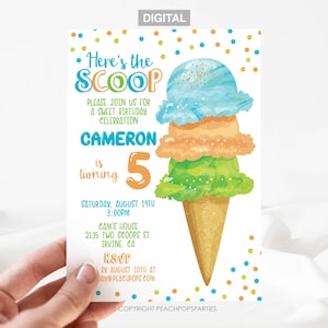 Eis-Geburtstags-Einladung bearbeitbar Heres die Schaufel Sommerparty einladen Blau Orange Minze 1