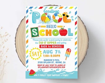 End of Summer Pool Party Invitation, Back to School Summer Splish Splash, Start School DIGITAL Printable EDITABLE Invite 5” x 7” Edit TODAY!
