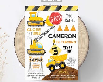 Construction Birthday Invitation Editable Dump Truck Crane Party (Digital 5x7 Printable) CB76