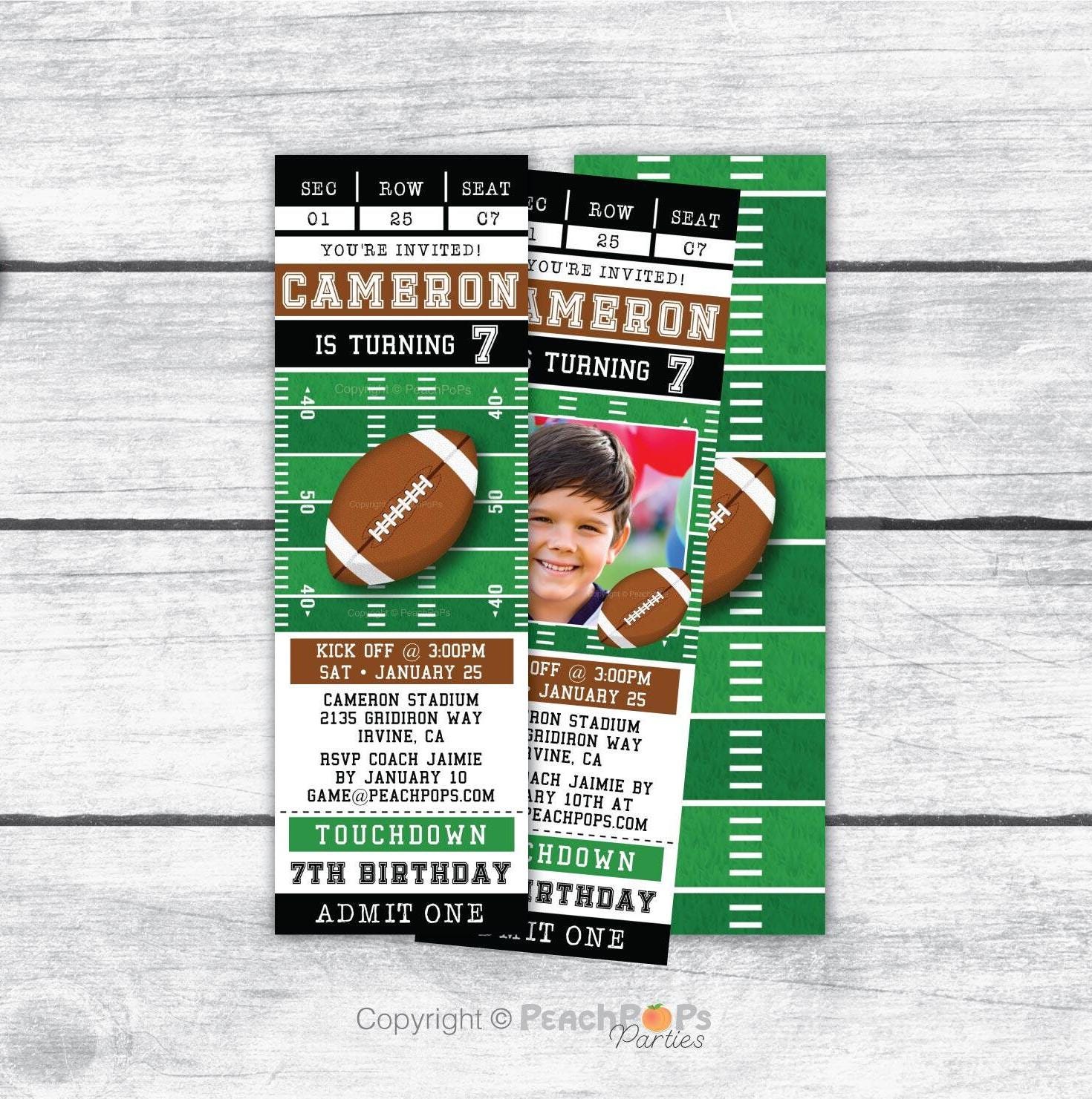 Football Invitation - Birthday - Sports Ticket Style Party Invite - ANY Age - DIGITAL Editable Printable Invite - Self Edit TODAY! FP77