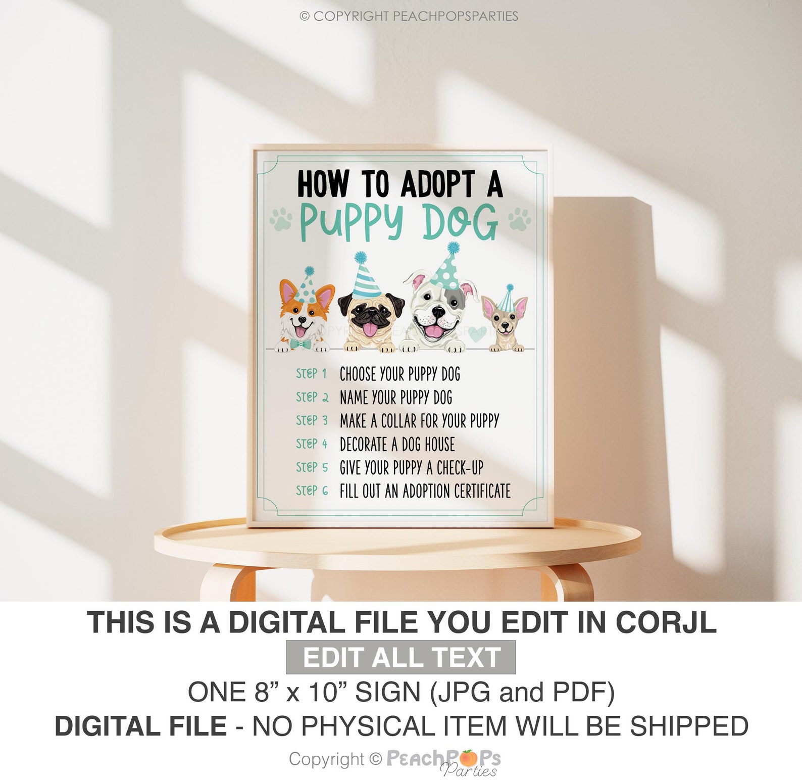 EDITABLE Dog Pawty Sign, DIGITAL How to Adopt a Puppy Dog Sign, Party ...