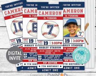 Editable Baseball Invitation, Baseball Birthday Party Invite, Baseball Ticket Invitation, DIGITAL 1st  7th 8th Printable 3”x8” Sports Invite