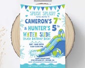 Splash Water Slide Birthday Party Invitation BLUE Waterslide Bash - Kids Boy or Girl - DIGITAL Printable Editable Invite 5x7 Edit TODAY WS80