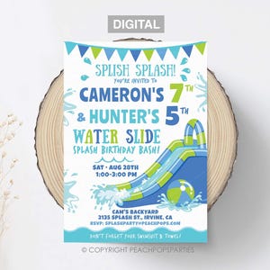 Splash Water Slide Birthday Party Invitation BLUE Waterslide Bash - Kids Boy or Girl - DIGITAL Printable Editable Invite 5x7 Edit TODAY WS80