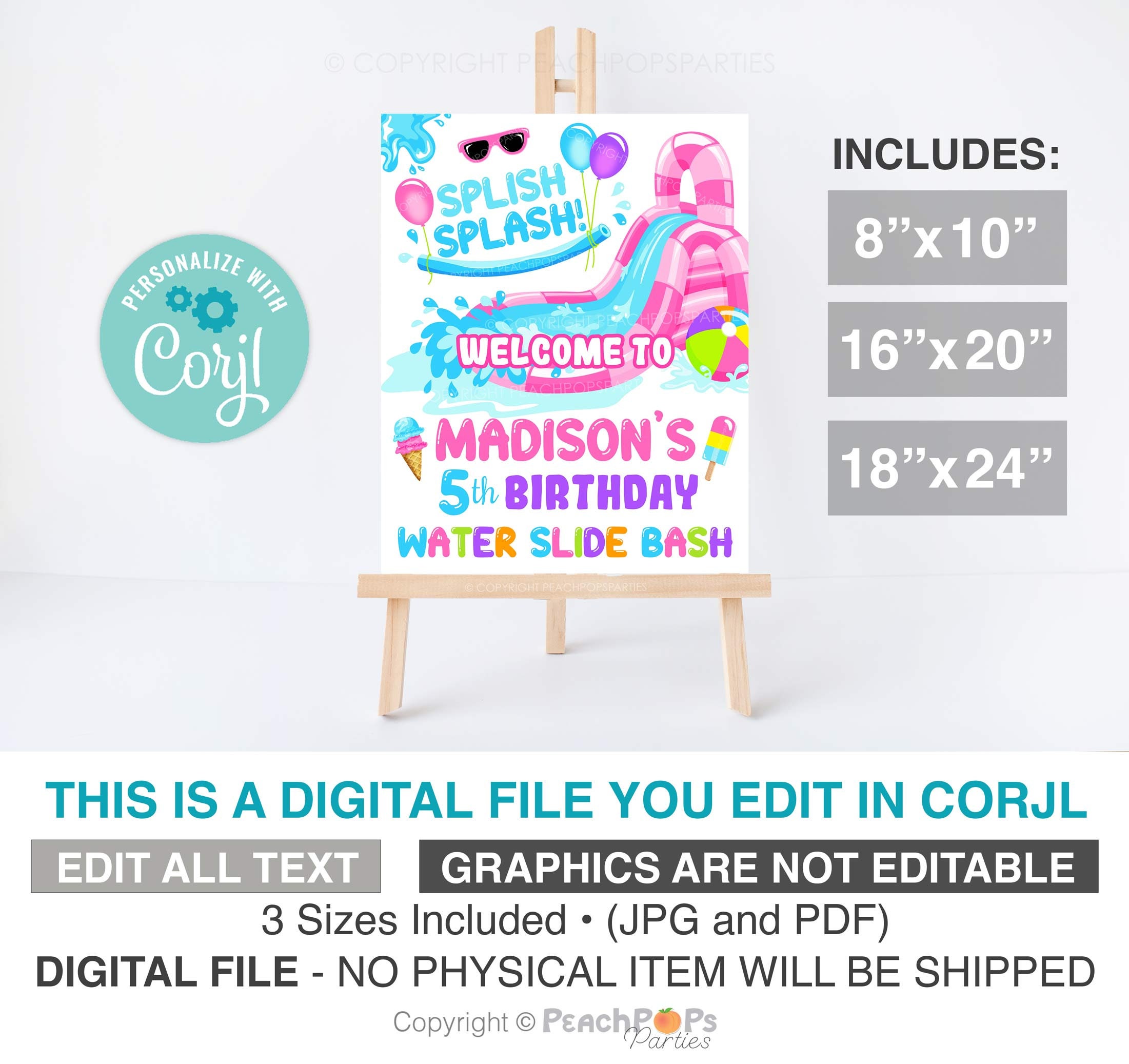 Pool Slides Sign Water Slide Welcome Sign EDITABLE Digital Pool Party Birthday DIGITAL ...
