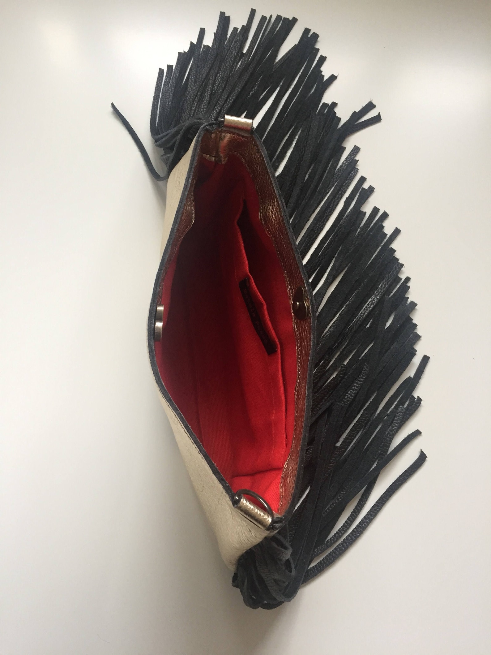 Borsa A Mano Beige Con Frange Ruby Collection, Tracolla Regolabile O Clutch