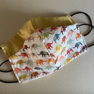 Elephants on parade face mask. Reversible double layered cotton fabric.