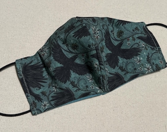 Raven face mask. Reversible double layered cotton fabric.