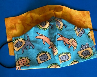 Taco cat face mask. Reversible double layered cotton fabric.