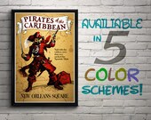 Vintage Disneyland Pirates of the Caribbean Attraction Poster, Disney, Nursery, Kids Bedroom, Retro, Travel Poster, Wall Art, Pirates