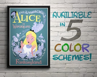 Vintage Disneyland Alice in Wonderland Attraction Poster, Disney, Fantasyland, Nursery, Kids Bedroom, Retro, Travel Poster, Wall Art