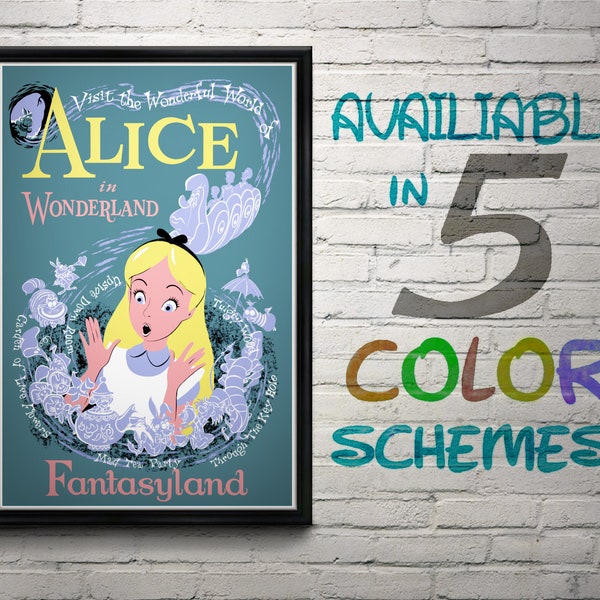 Vintage Disneyland Alice in Wonderland Attraction Poster, Disney, Fantasyland, Nursery, Kids Bedroom, Retro, Travel Poster, Wall Art
