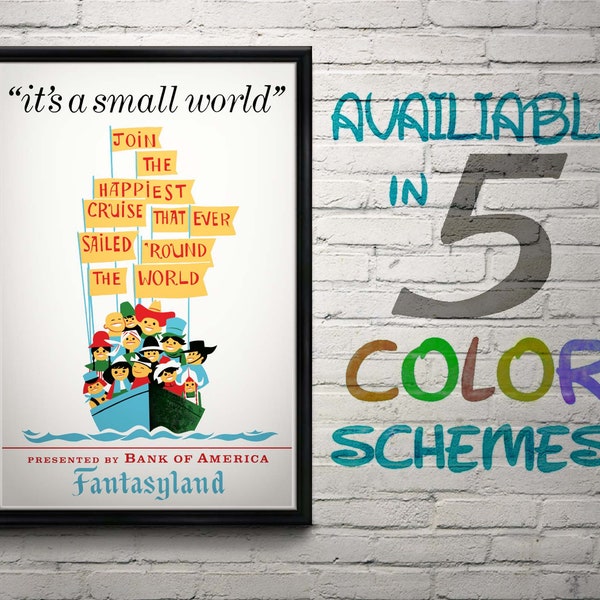 Vintage Disneyland/Disneyworld Its a Small World Attraction Poster, Disney, Nursery, Kids Bedroom, Retro, Travel Poster, Wall Art,