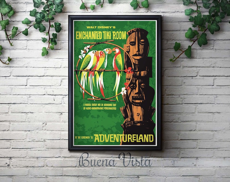 Disneyland Tiki Room Attraction Poster, Disney, Nursery, Kids Bedroom, Retro, Travel Poster, Wall Art, Adventureland, Animatronic, Birds Buena Vista