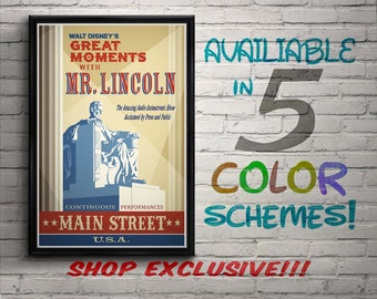 Vintage Style Disneyland Great Moments with Mr. Lincoln Attraction Poster, Walt Disney, Nursery, Kids Bedroom, Travel Poster, Wall Art