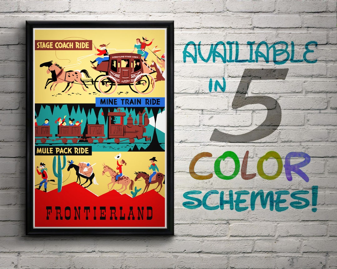 Mine Train Ride Poster Stage Coach, Mine Train, Mule Pack, Vintage Disneyland Attraction ...