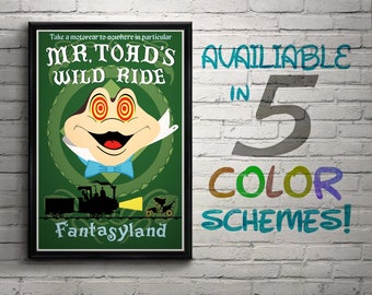 Vintage Disneyland Mr. Toad's Wild Ride Attraction Poster, Disney, Fantasyland, Nursery, Kids Bedroom, Retro, Travel Poster, Wall Art