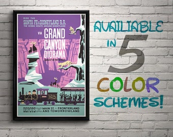 Vintage Disneyland Grand Canyon Diorama Attraction Poster, Disney, Disneyland, Nursery, Kids Bedroom, Retro, Travel Poster, Wall Art, Train