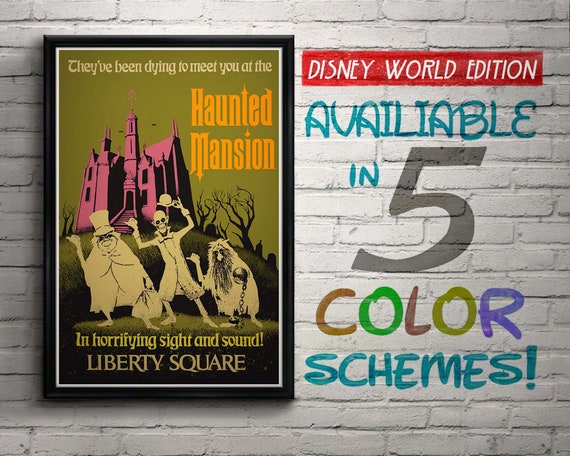 Vintage Walt Disney World Haunted Mansion Attraction Poster, Disney, Nursery, Kids Bedroom, Retro, Travel Poster, Wall Art, Ghosts