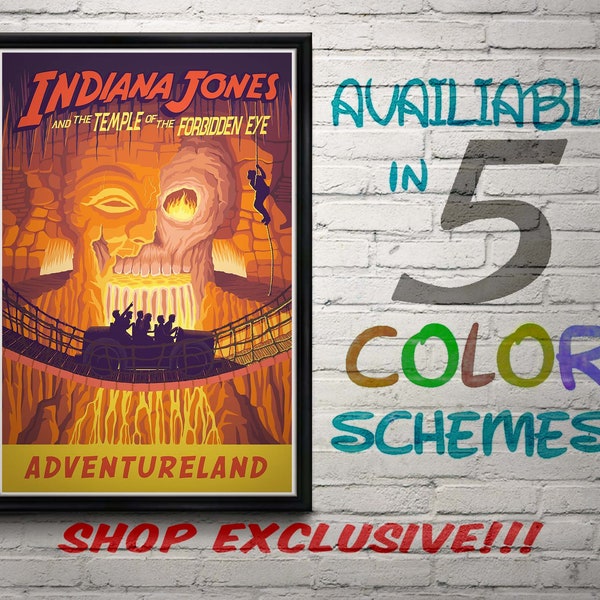 Vintage Style Disneyland Indiana Jones Adventure Attraction Poster, Disney, Disneyland, Kids Bedroom, Travel Poster, Wall Art, Forbidden Eye