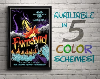 Fantasmic Vintage Disneyland Show Poster Giclée Wall Art, Great for Home, Office, Nursery, Bedroom, Lounge, Game Room, and as a Gift