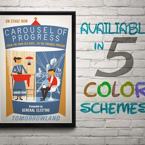 Carousel of Progress Vintage Disney World Disneyland Attraction Poster Giclée Wall Art, Great for Home, Office, Nursery, Bedroom, and Gift