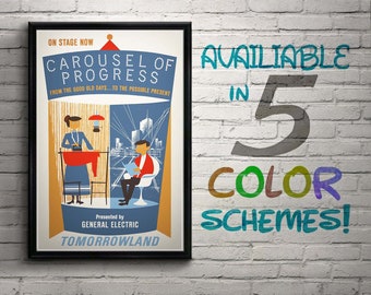 Carousel of Progress Vintage Disney World Disneyland Attraction Poster Giclée Wall Art, Great for Home, Office, Nursery, Bedroom, and Gift