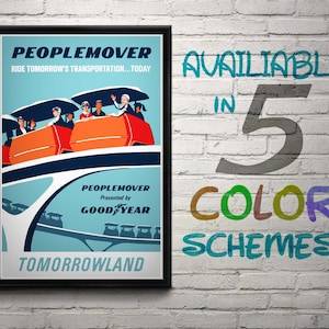 Vintage Disneyland People Mover Attraction Poster, Disney, Tomorrowland, Nursery, Kids Bedroom, Retro, Travel Poster, Wall Art