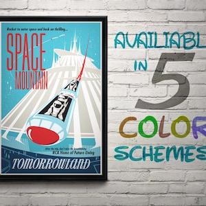 Disneyland Space Mountain Attraction Poster, Disney, Nursery, Kids Bedroom, Retro, Travel Poster, Wall Art, Tomorrowland, Astronauts, Space