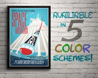 Disneyland Space Mountain Attraction Poster, Disney, Nursery, Kids Bedroom, Retro, Travel Poster, Wall Art, Tomorrowland, Astronauts, Space