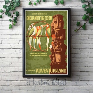 Disneyland Tiki Room Attraction Poster, Disney, Nursery, Kids Bedroom, Retro, Travel Poster, Wall Art, Adventureland, Animatronic, Birds Harbor Blvd