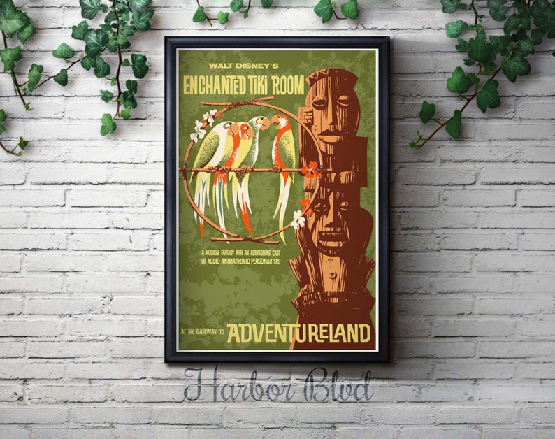 Disneyland Tiki Room Attraction Poster, Disney, Nursery, Kids Bedroom, Retro, Travel Poster, Wall Art, Adventureland, Animatronic, Birds Harbor Blvd