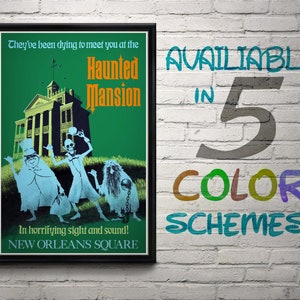 Vintage Disneyland Haunted Mansion Attraction Poster, Disney, New Orleans, Nursery, Kids Bedroom, Retro, Travel Poster, Wall Art, Ghosts