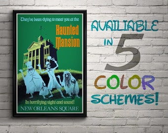 Vintage Disneyland Haunted Mansion Attraction Poster, Disney, New Orleans, Nursery, Kids Bedroom, Retro, Travel Poster, Wall Art, Ghosts