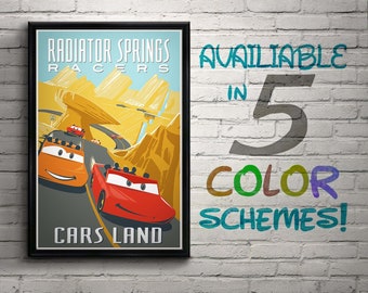 Vintage Style Radiator Springs Racers Attraction Poster, Disney, Disneyland, Cars Land, California Adventure, DCA, Nursery, Travel Poster