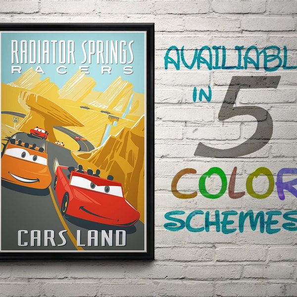 Vintage Style Radiator Springs Racers Attraction Poster, Disney, Disneyland, Cars Land, California Adventure, DCA, Nursery, Travel Poster