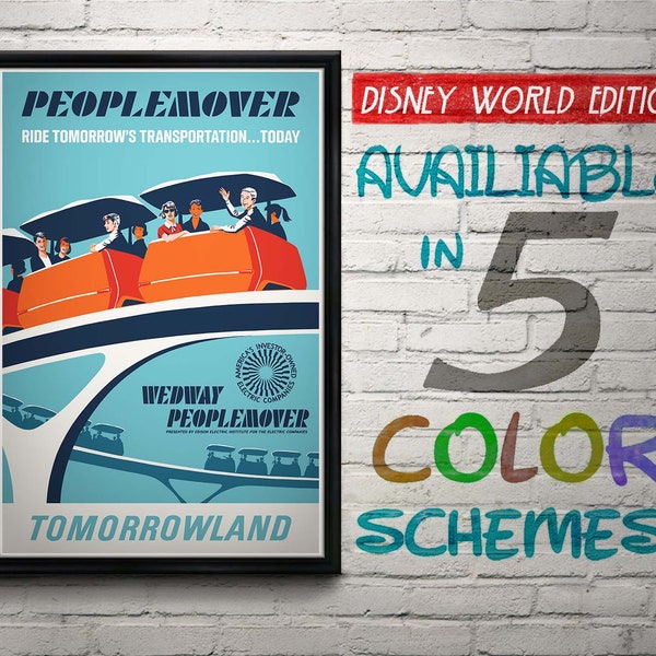 Vintage Walt Disney World People Mover Attraction Poster, Wedway, Disney, Tomorrowland, Nursery, Bedroom, Retro, Travel Poster, Wall Art,