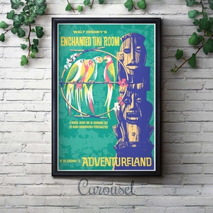 Disneyland Tiki Room Attraction Poster, Disney, Nursery, Kids Bedroom, Retro, Travel Poster, Wall Art, Adventureland, Animatronic, Birds Carousel