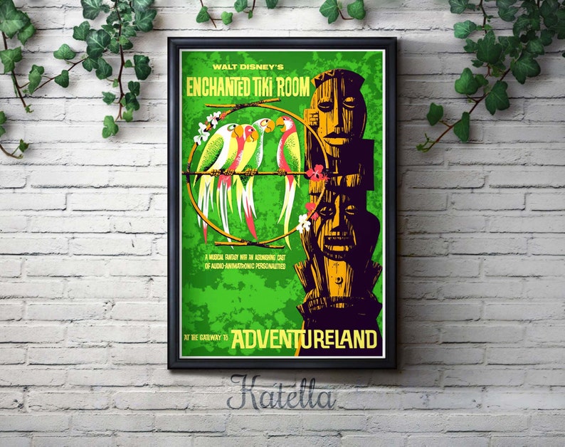 Disneyland Tiki Room Attraction Poster, Disney, Nursery, Kids Bedroom, Retro, Travel Poster, Wall Art, Adventureland, Animatronic, Birds Katella