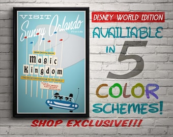 Visit Sunny Orlando Disney World Vintage Style Travel Poster Giclée Wall Art, Great for Home, Office, Nursery, Bedroom, Lounge, or Gift