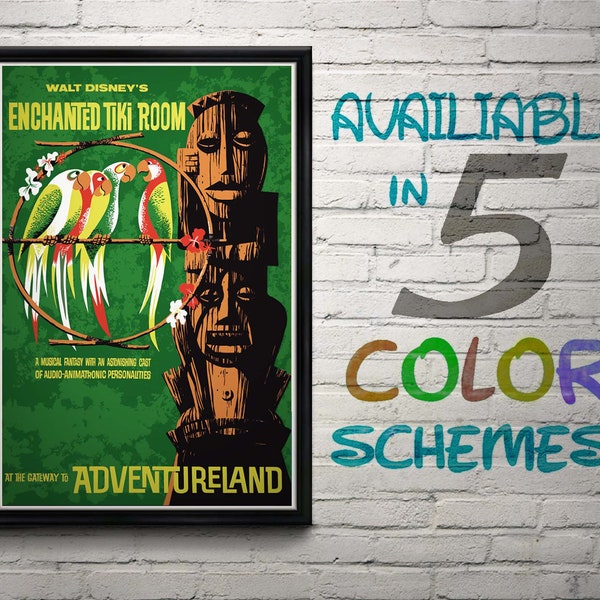 Disneyland Tiki Room Attraction Poster, Disney, Nursery, Kids Bedroom, Retro, Travel Poster, Wall Art, Adventureland, Animatronic, Birds