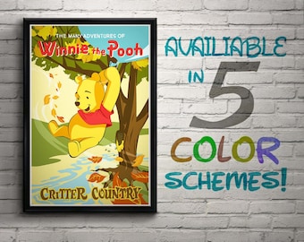Vintage Style Disneyland Winnie the Pooh Attraction Poster, Disney, Critter Country, Nursery, kids Bedroom, Retro, Travel Poster, Wall Art