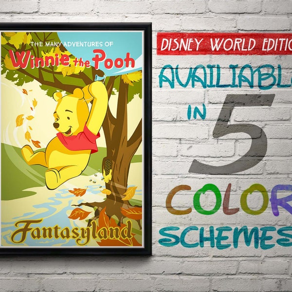 Vintage Style Walt Disney World Winnie the Pooh Attraction Poster, Disney, Fantasyland, Nursery, Bedroom, Retro, Travel Poster, Wall Art