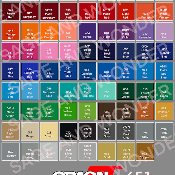 Oracal 651 Vinyl Color Chart