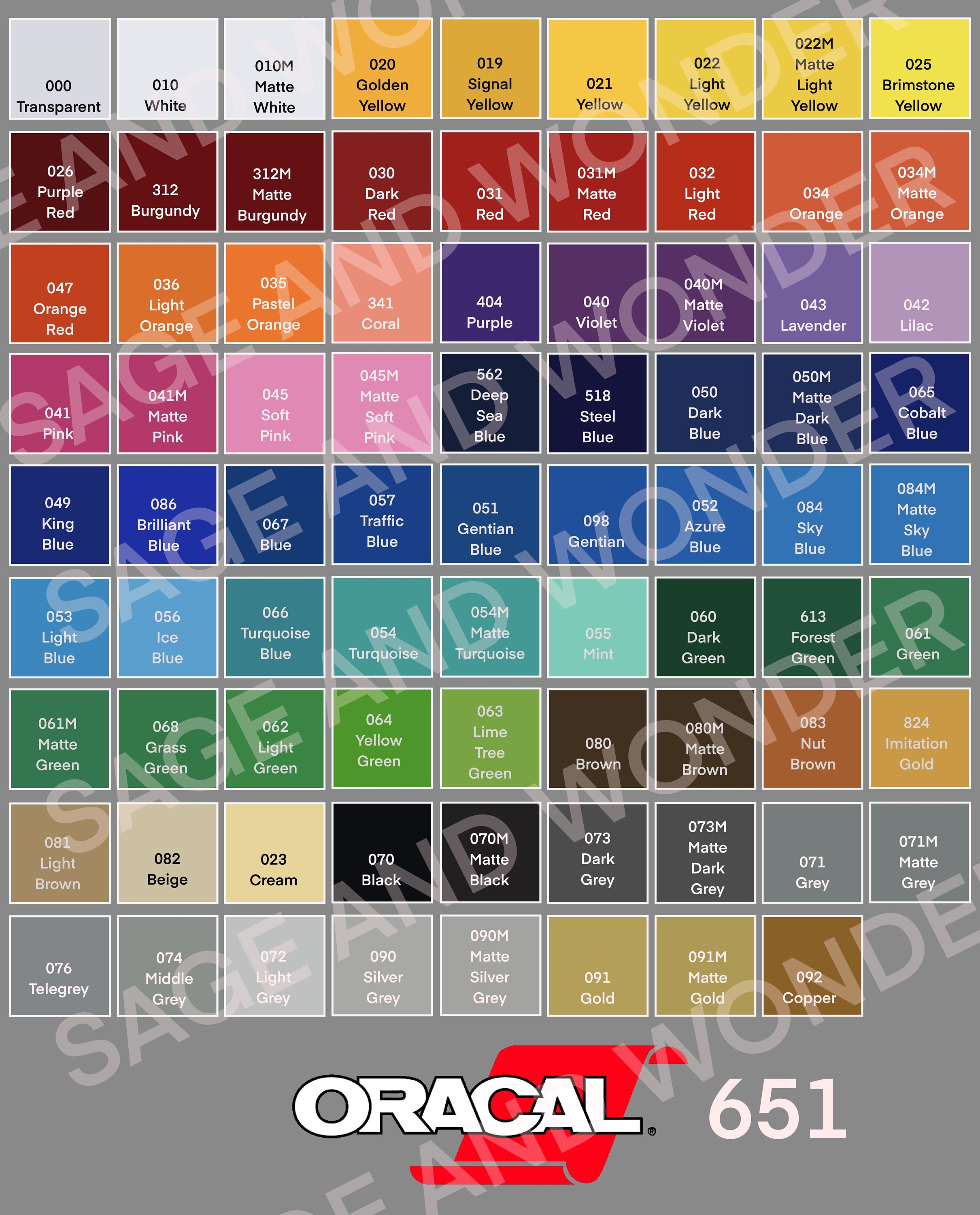 ORACAL 651 Color Chart Oracle 651 Permanent Vinyl Color Guide, 2 Ready to  Use Jpg's Fully Editable Canva Template, All Colors -  Denmark