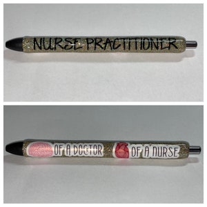 Nurse practitioner / appreciation / brain of a doctor / heart of a nurse / glitter GEL pen  / black ink gel pen / Great stocking stuffers!