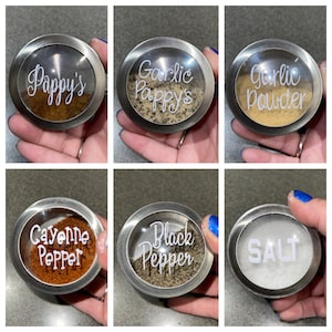 Magnetic refillable steel spice jars - set of 12 or individual - labels can be customized