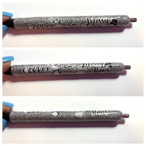 Coffee, scrubs and messy buns glitter gel pen / nurse pen / medical assistant / doctor / office supplies