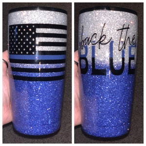 Back the blue thin blue line American flag glitter tumbler